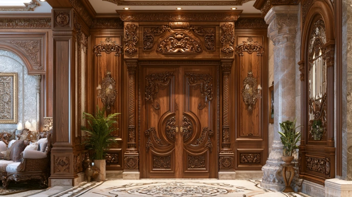 Royal carved wooden double bedroom door
