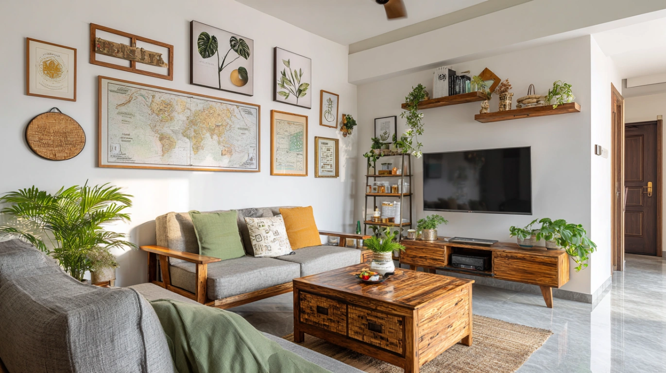 Gallery wall with framed botanical art prints