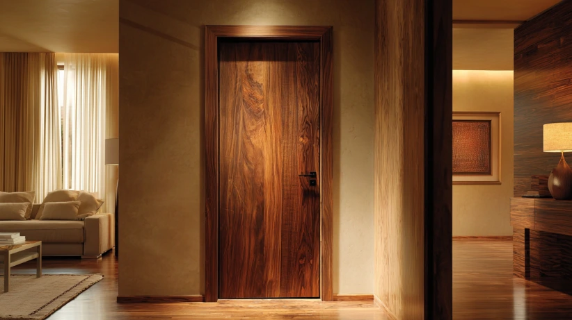 rustic walnut finish featured in modern flush door designs