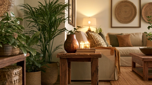 Rustic wooden corner tableRustic wooden corner table