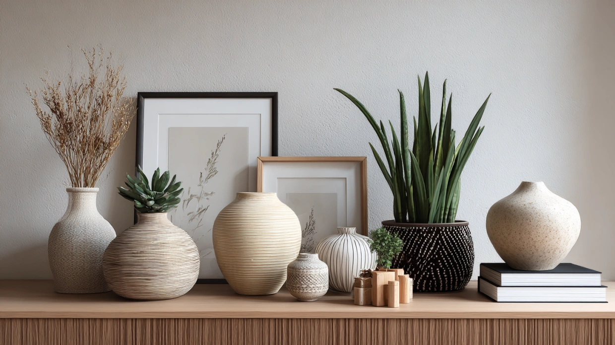 Scandinavian decor accessories in living room