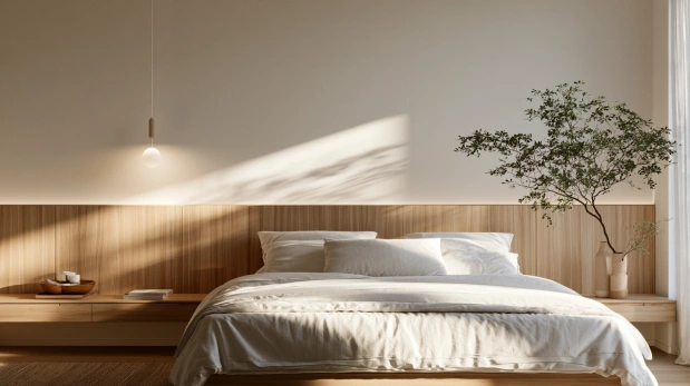 Scandinavian wooden bed headboard