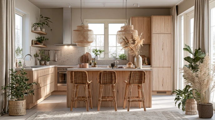 Scandinavian kitchen with natural textures