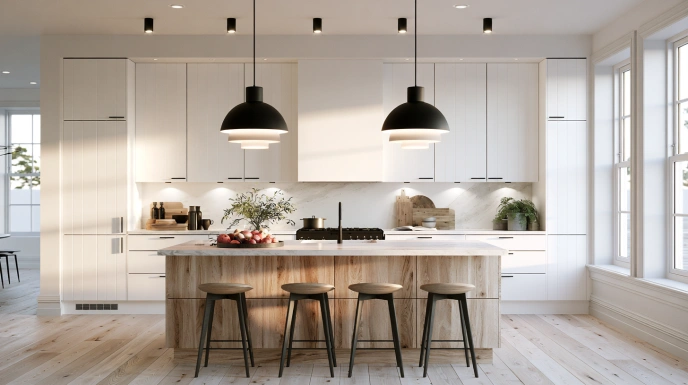Scandinavian kitchen with pendant lights