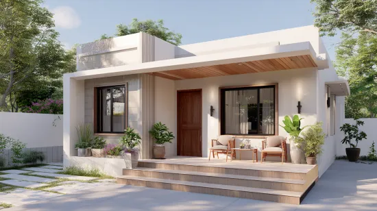Scandi style village single-floor home front design