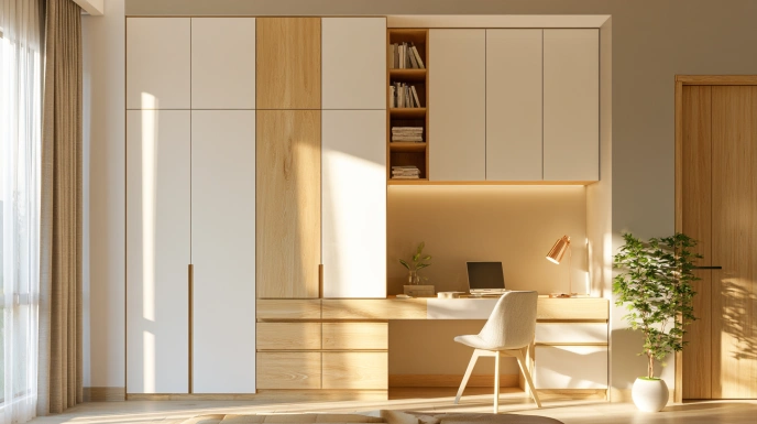 Scandinavian wardrobe with minimalist study table