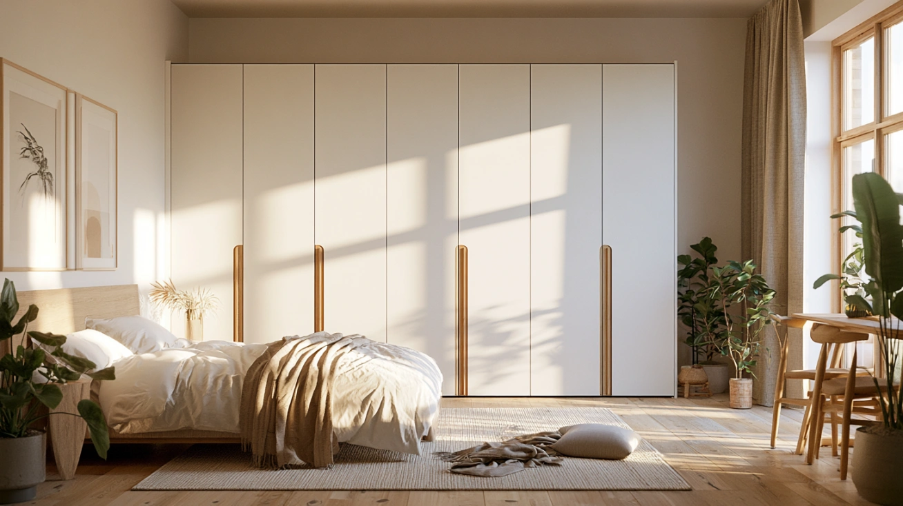 Minimalist Scandinavian white wardrobe for bedrooms.