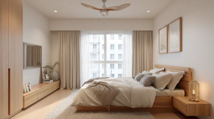 Scandinavian wooden bedroom interior