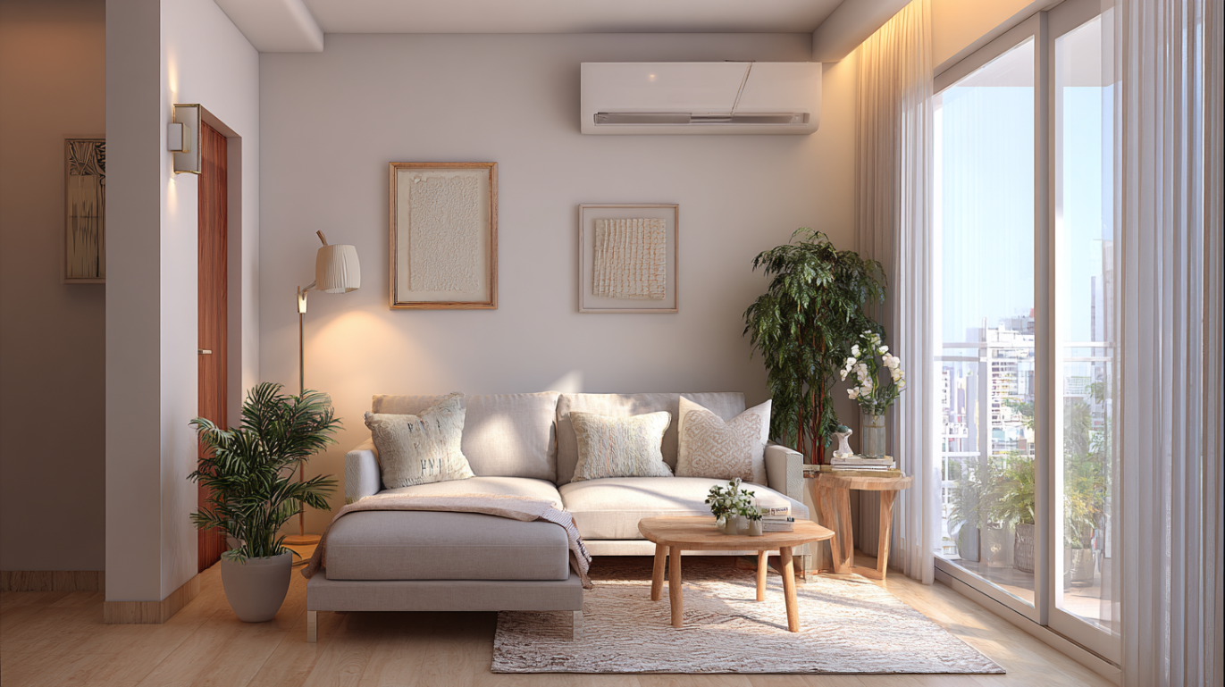 Scandinavian style 1 BHK living room