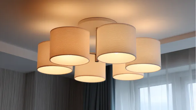 ceiling LED lights with decorative shades casting soft, diffused light