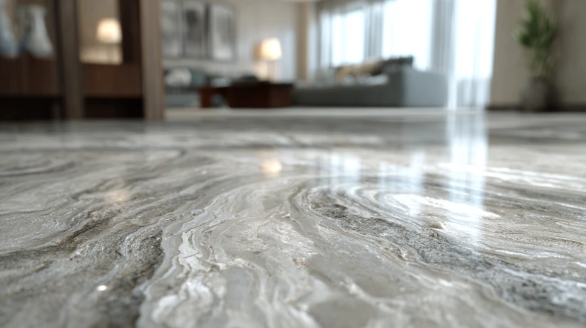 silver cloud finish used in elegant living room granite flooring