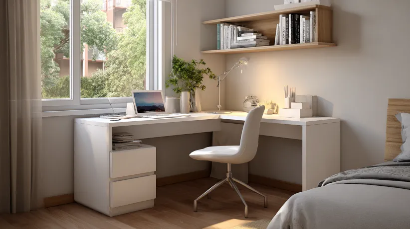 simple corner study table with clean lines and minimal design in a bright room