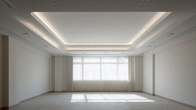 Basic flat gypsum ceiling in simple room