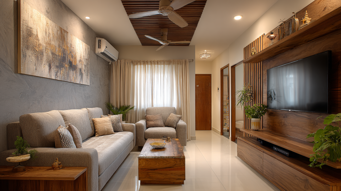 Plain white lounge with simple flat false panels