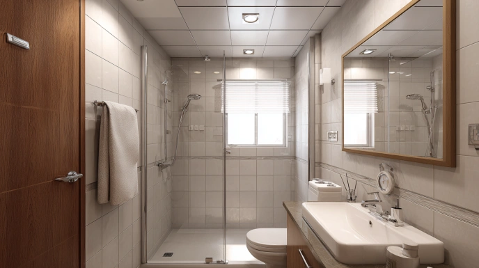 Bathroom with simple flat POP ceiling design