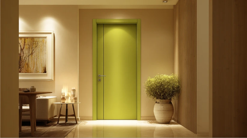 dazzling green finish featured in simple flush door designs
