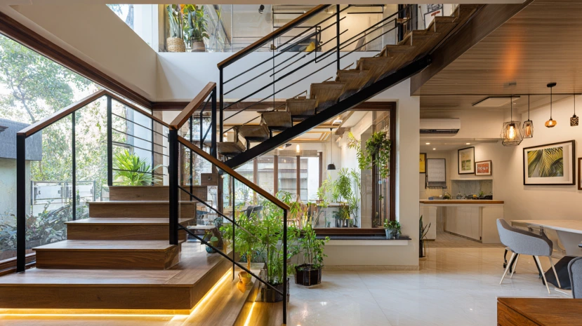 straight bar pattern featured in simple iron stair railing design