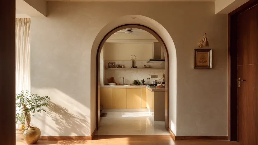 simple kitchen entrance design with minimal gate style