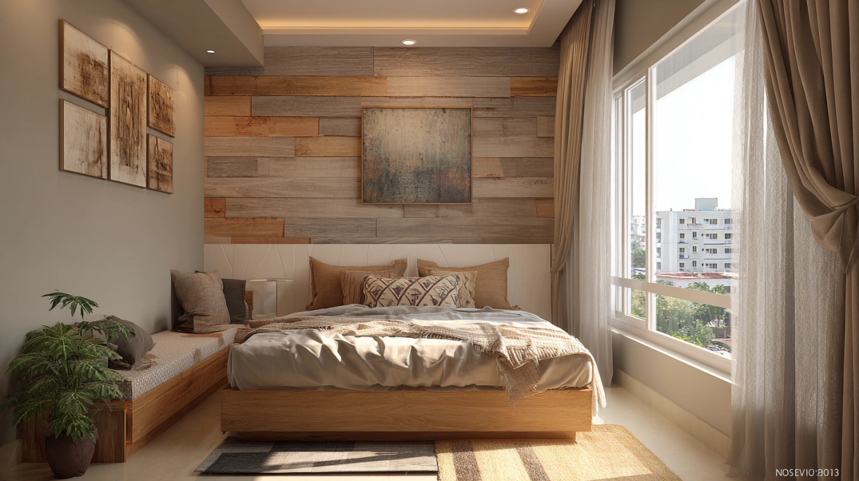 Simple wood accent wall in bedroom