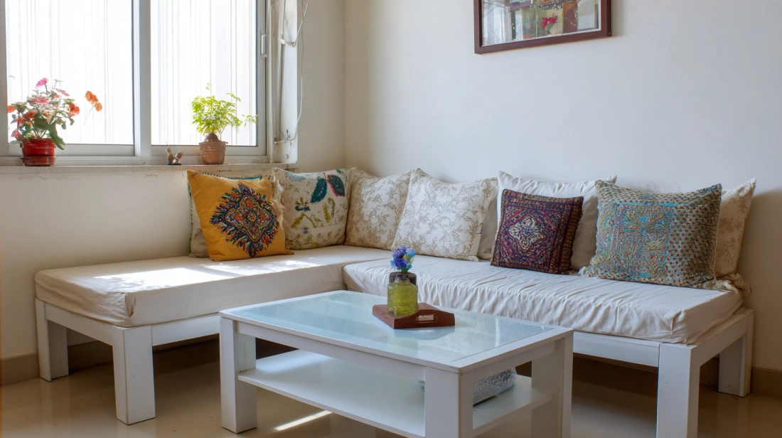 Simple white tea table with bottom tray