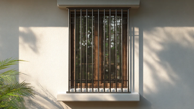 vertical bar pattern featured in a simple iron window grill design