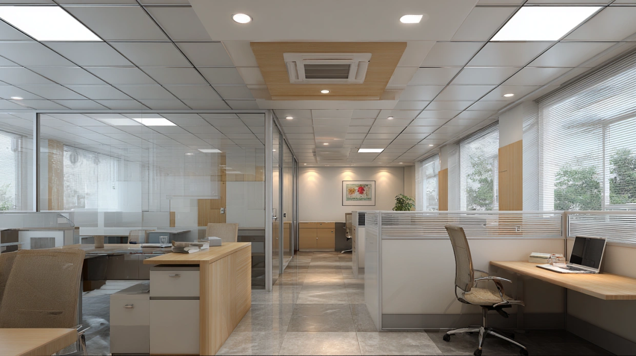 Office with simple flat POP ceiling design