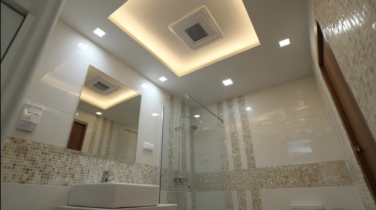 Bathroom with simple POP false ceiling design