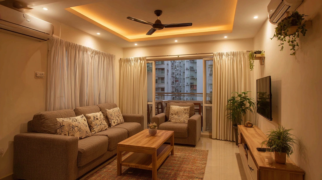Single cove ceiling illuminating small living room