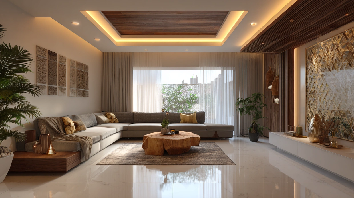 Single-level POP drop ceiling with lighting