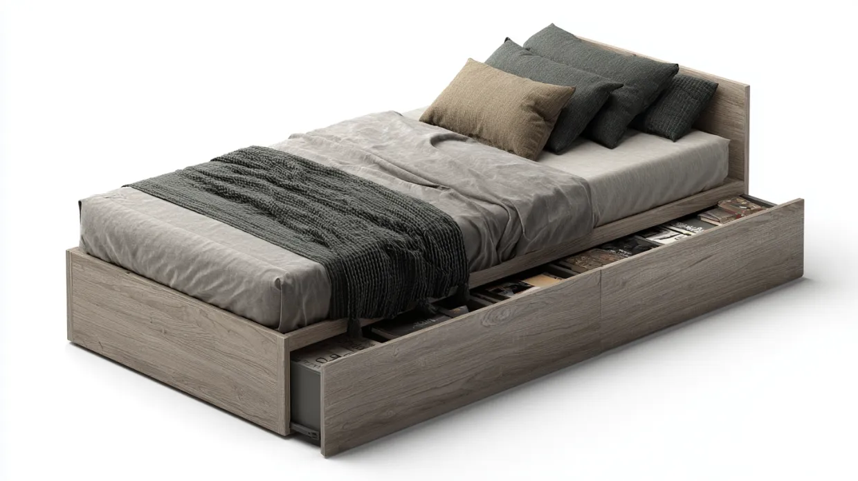 Single bed with extra convertible drawer bed