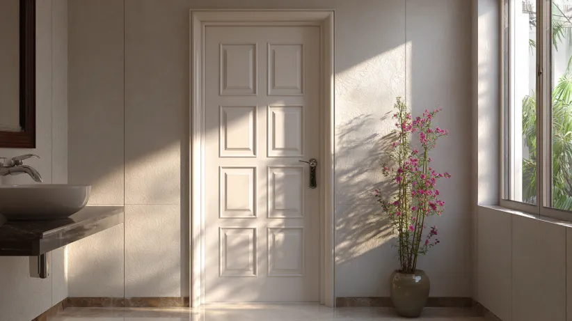 Traditional, elegant six-panel PVC bathroom door