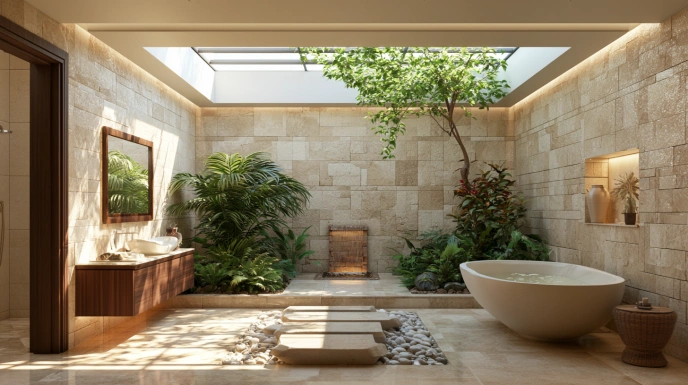 Bathroom ceiling with skylight and natural light