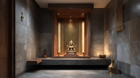 slate tiles adding a rustic feel to pooja room tile designs