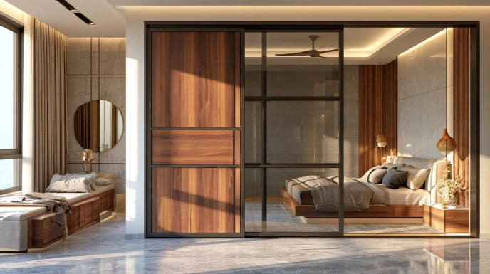 Sliding wooden bedroom door for compact spaces
