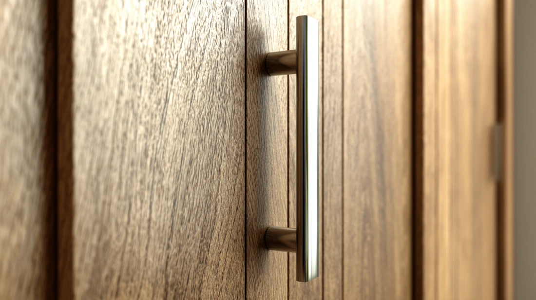 Slim handle on wooden sliding door