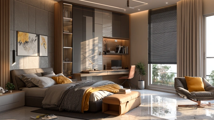 Sliding wardrobe with integrated study desk