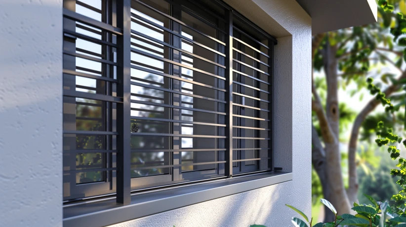 sliding iron frame featured in a secure window grill design