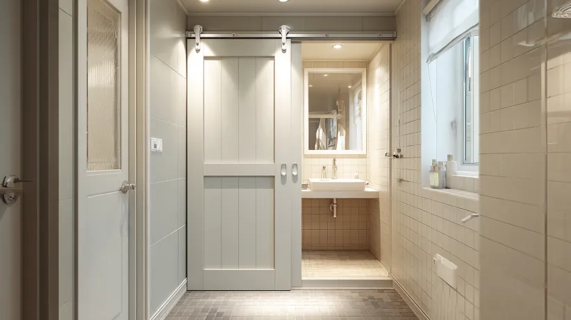 Stylish, space-saving sliding PVC bathroom door