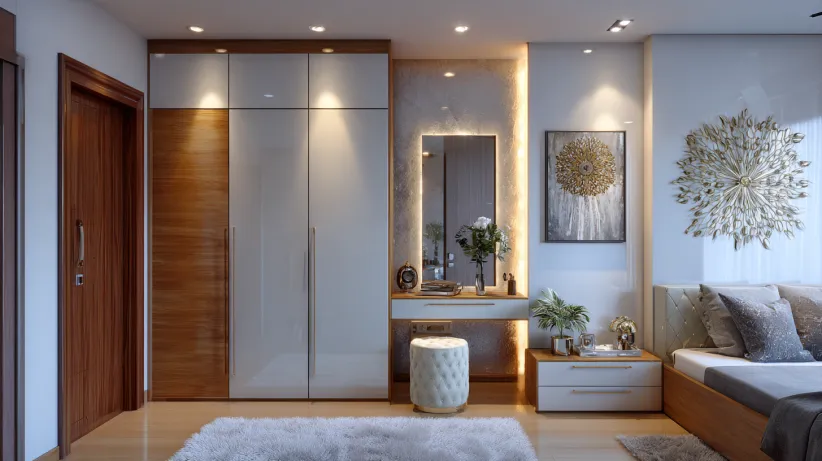 sliding wardrobe with dressing table modern design for bedroom