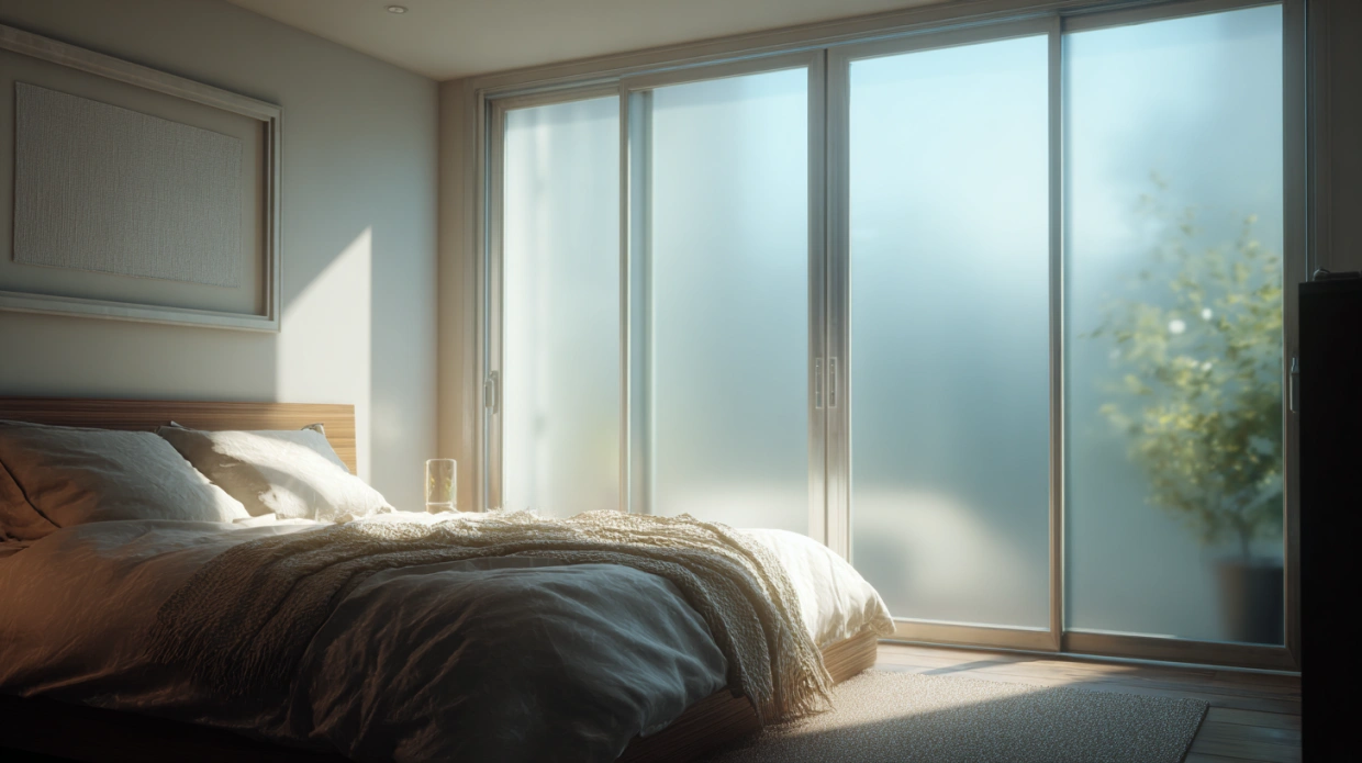 Bedroom sliding window with frosted glass