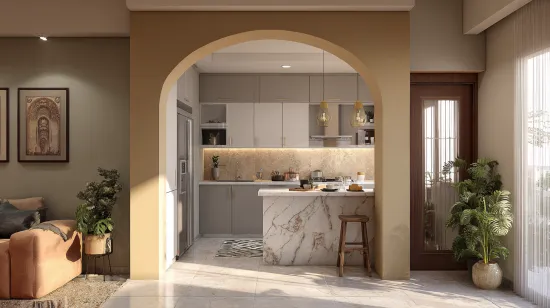 small kitchen entrance design with charming arch