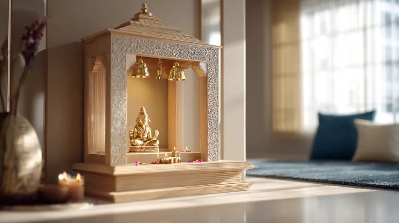 Small modern Indian mandir design for home interiors