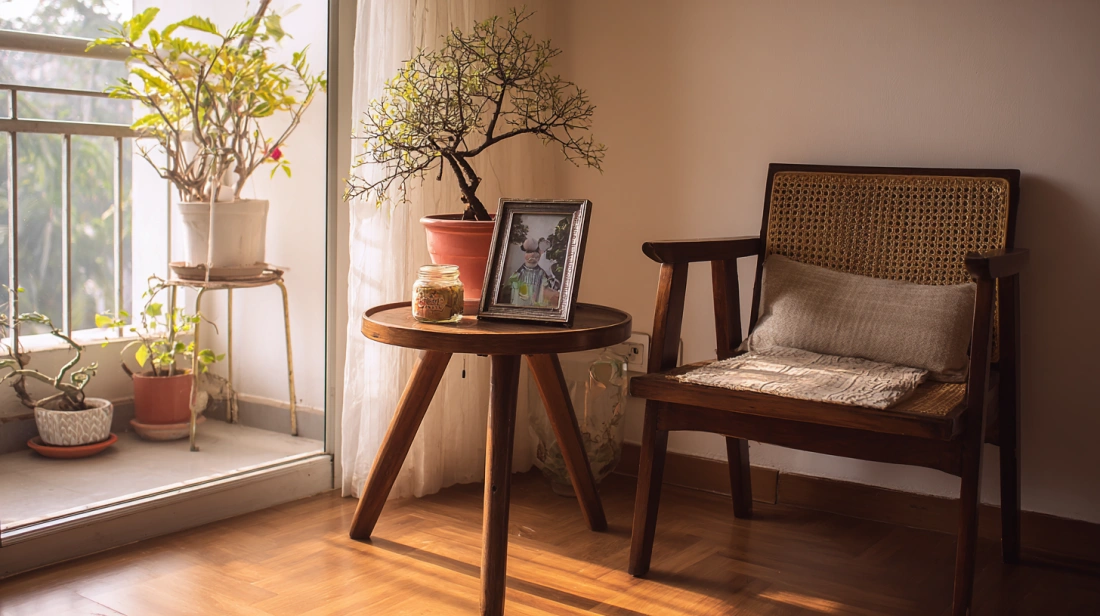 Small tripod tea table in cozy corner