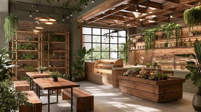 Small bakery with open display counter