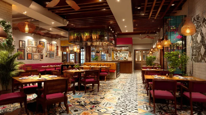 Small cafe styled in low budget restaurant interior design