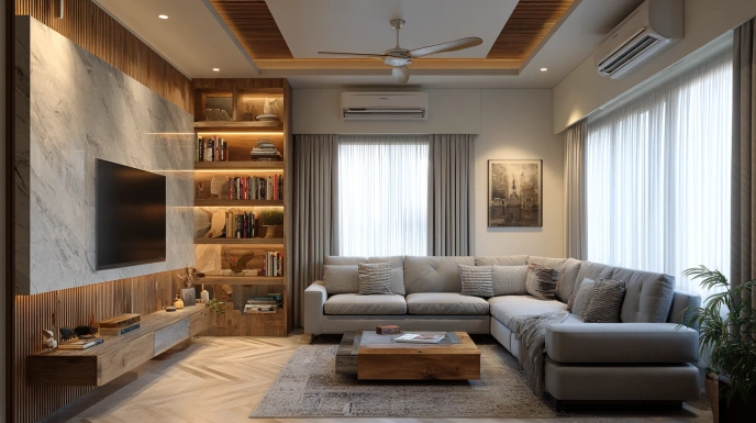 Smart contemporary living room with storage