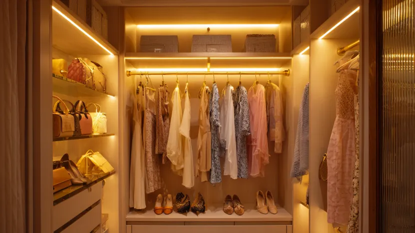 Smartly organised wardrobe inside design for ladies