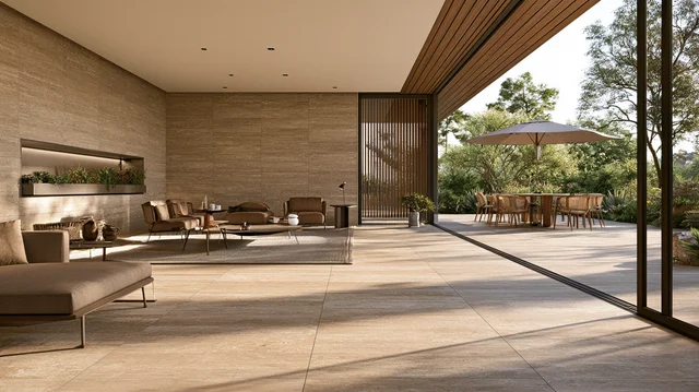 Seamless indoor and outdoor porcelain flooring