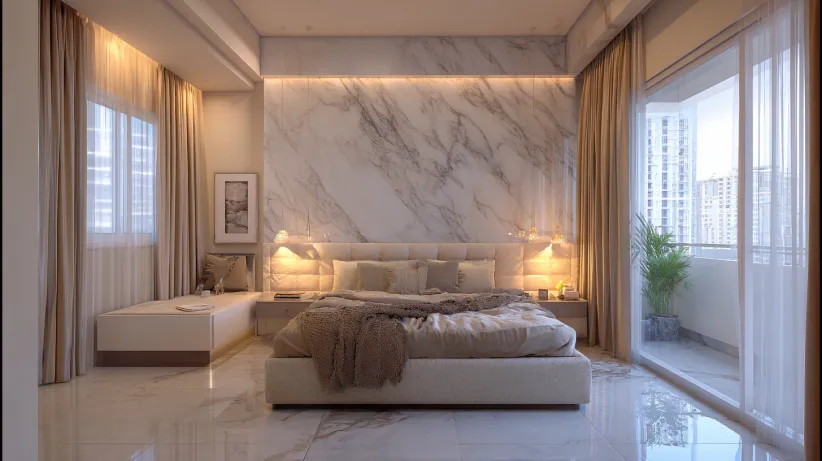 Marble-finish Modern PVC Wall Panel Designs for Bedroom