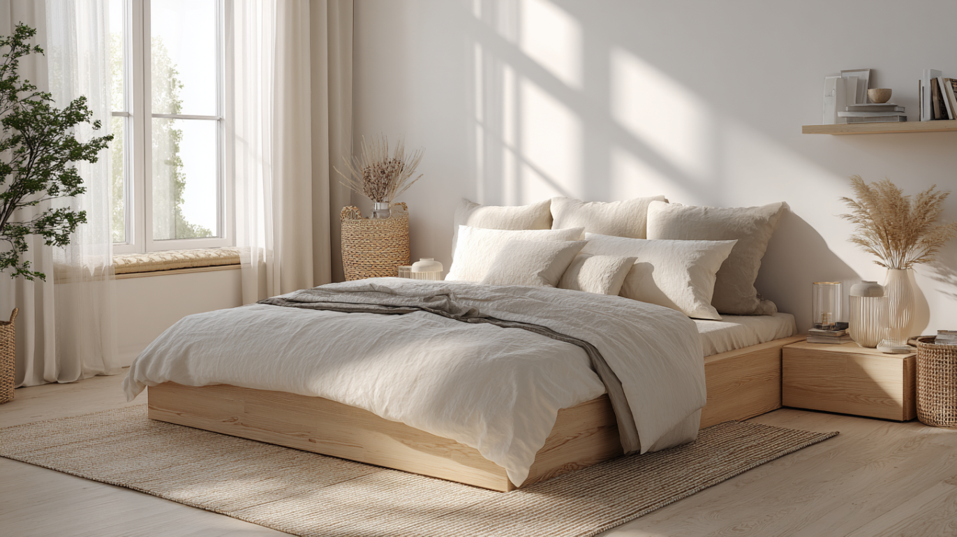 Soft minimalist aesthetic bedroom interior